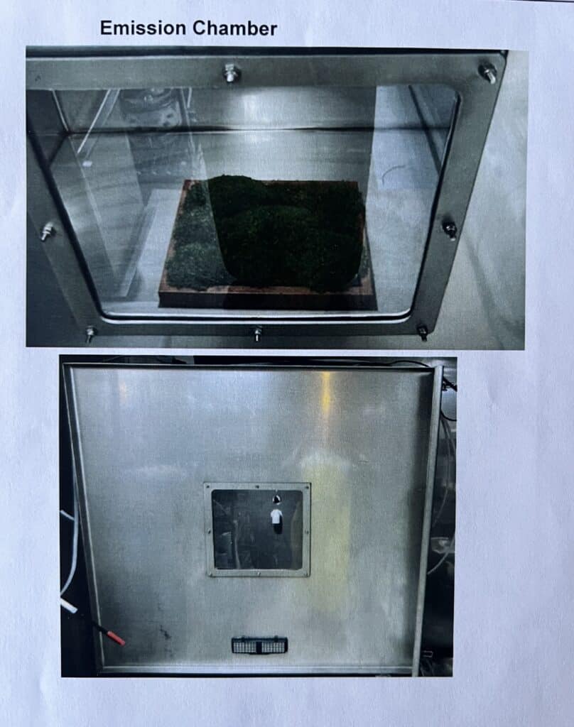 Moss Pure moss wall living wall frame in an emission chamber to test for air quality.