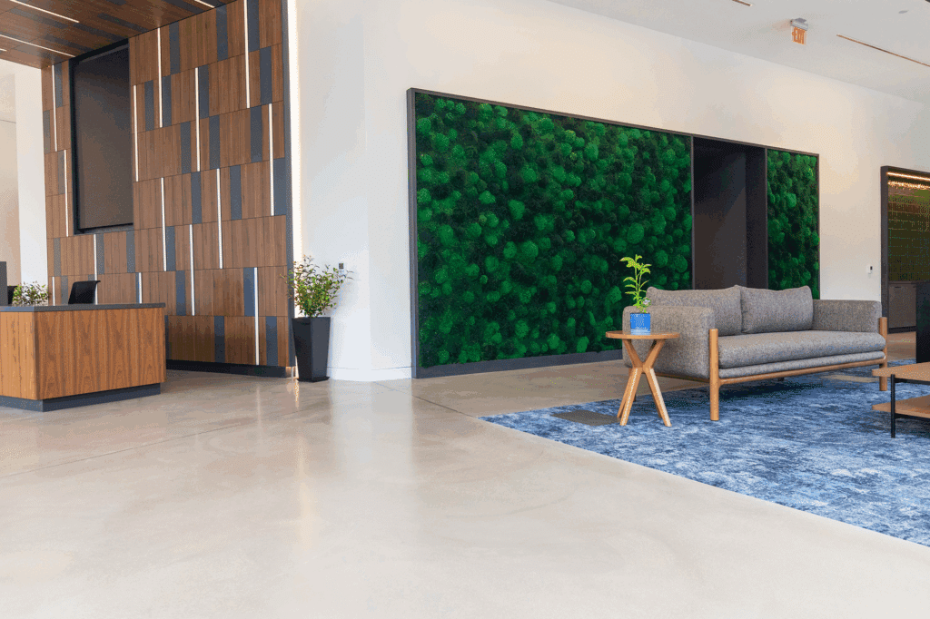 Luxury live moss wall with LIVE green moss and custom wood frame, sustainable biophilic design for interiors