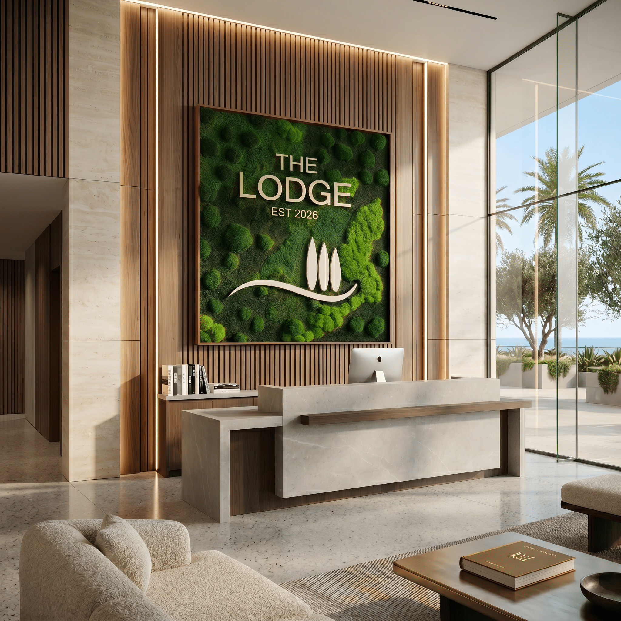 Moss Pure's living moss wall installed at a luxury apartment building in California.