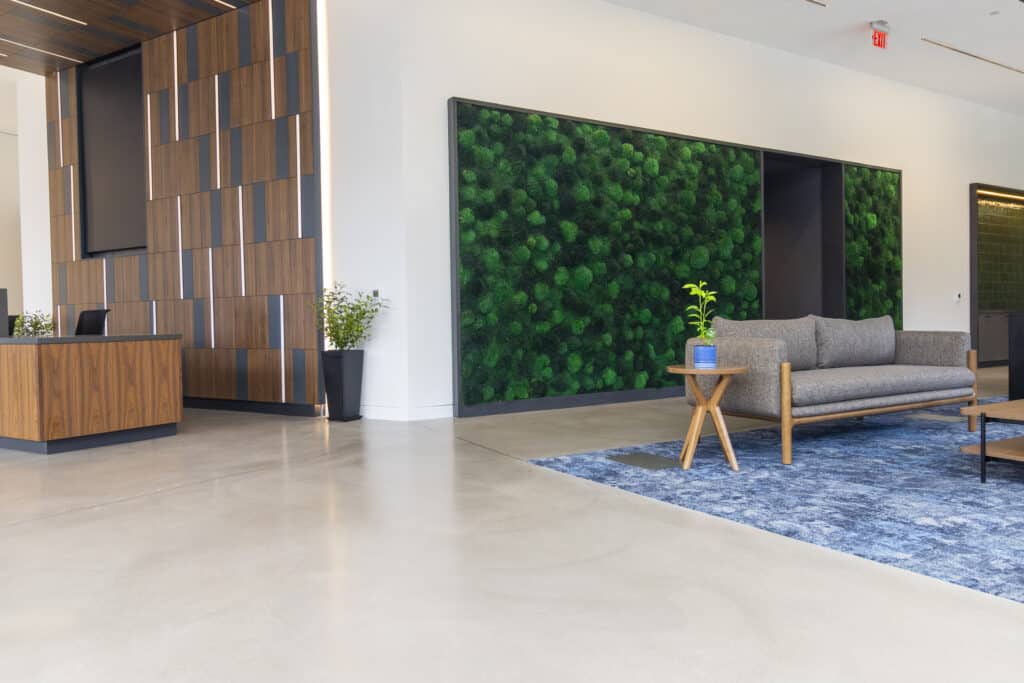 Living moss wall installation in a corporate office lobby — Moss Pure x Sasaki Architects, Boston MA