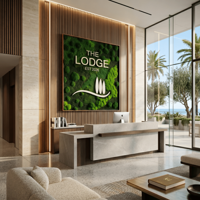 Moss Pure's living moss wall installed at a luxury apartment building in California.